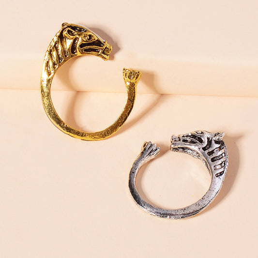 Horse Head Ring Diamond Alloy Animal Ring Zodiac Themed European American Gift Anniversary Celebration Jewelry