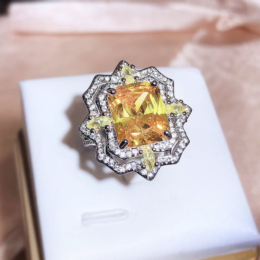 Women's Adjustable Opening Ring with Dragon and Phoenix Decoration Fashionable Ice Flower Cut Design Ring Brass Electrical Degree White Steel Ring Jewelry