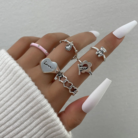 Womens Flower Charm Ring Set 6 Zinc Alloy Love Rings