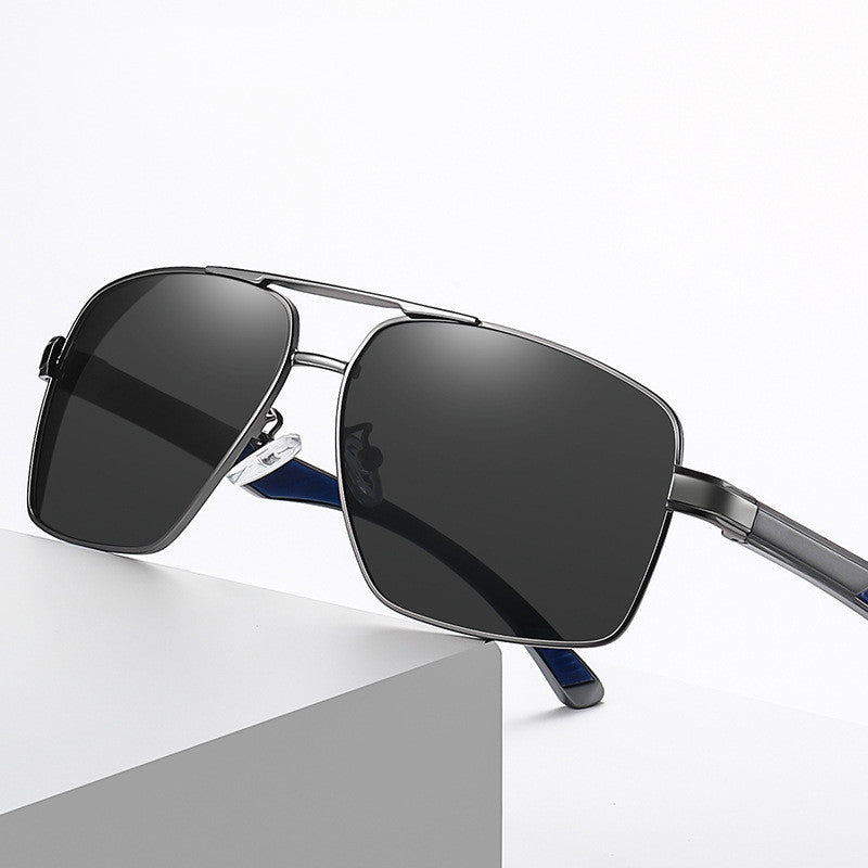 Men Polarized Sunglasses Metal Frame Large Double Beam Driving Sun Glasses TAC Lenses Fashion Eyewear Everyday