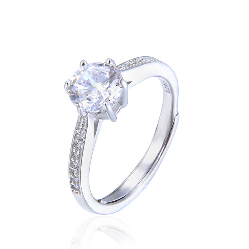 Sterling Silver Star Ring For Women With Simulated Diamond And Zircon Korean Style Adjustable Opening Everyday Wear