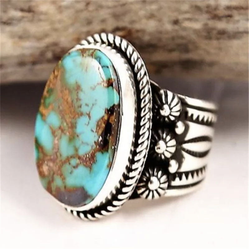 Turquoise Inlaid Metal Ring Green Electroplated Fashion Jewelry For Women Simple Stylish Inlay Design Gift Ready