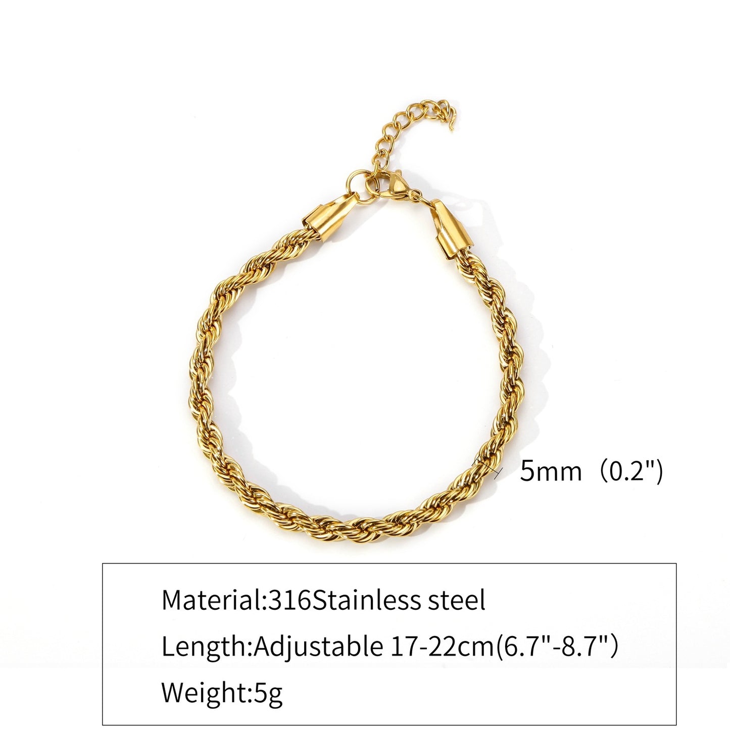 Womens Gold Twisted Chain Bracelet 18K Gold Plated Geometric Jewelry Gift Electroplated Finish with Tail Chain