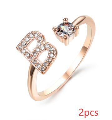 Womens Initial Letter Ring Adjustable Vintage Jewelry Zircon Accents Alloy Rhinestone Ring Perfect For Gifting