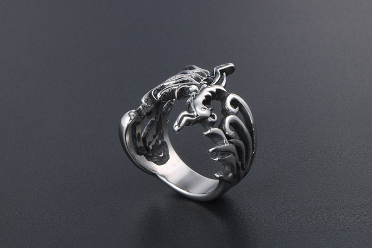 Retro Phoenix God Bird Titanium Steel Ring Unisex Crown Style Fashion Jewelry Gift Polished Titanium Ring Wear