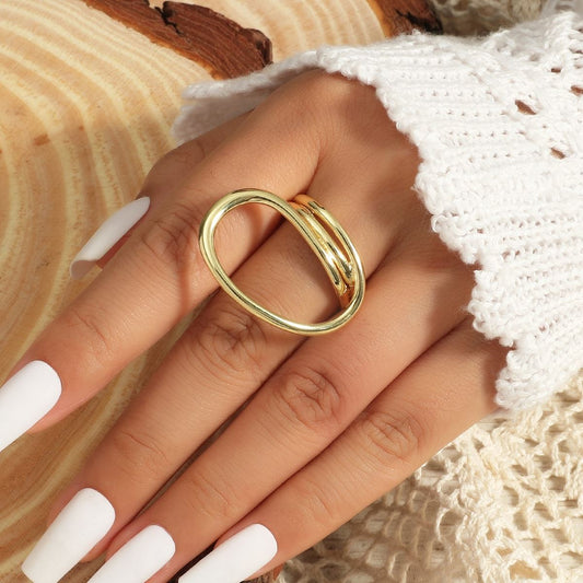 Womens Adjustable Ring Irregular Fashion Statement Ring High Quality Alloy Gold Plated Jewelry Everyday Wear Accessory