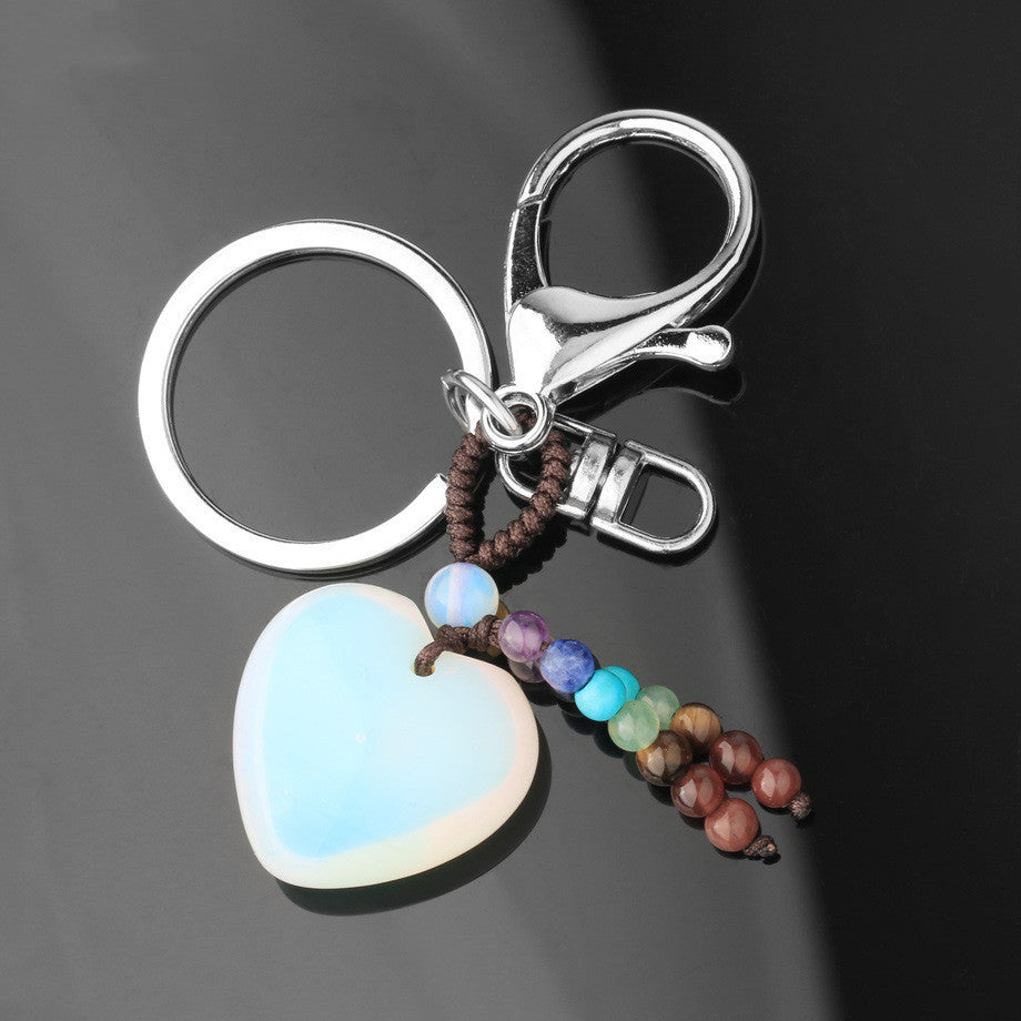 Natural Stone Keychain Electroplated Love Heart Key Chain Water Drop Bell Freshly Baked Unique Stone Drop Bell