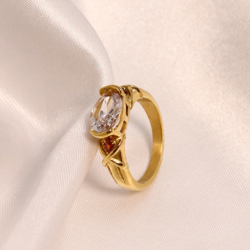 Stainless Steel Geometric Ring With Stone Accent Fashion Jewelry For Women Pink Stone Gold Size 6 7 8 European Style