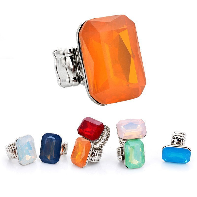 Unisex Geometric Crystal Ring Inlay Alloy Inlaid Gemstone Fashion Square Ring Artificial Geometric Ring Square