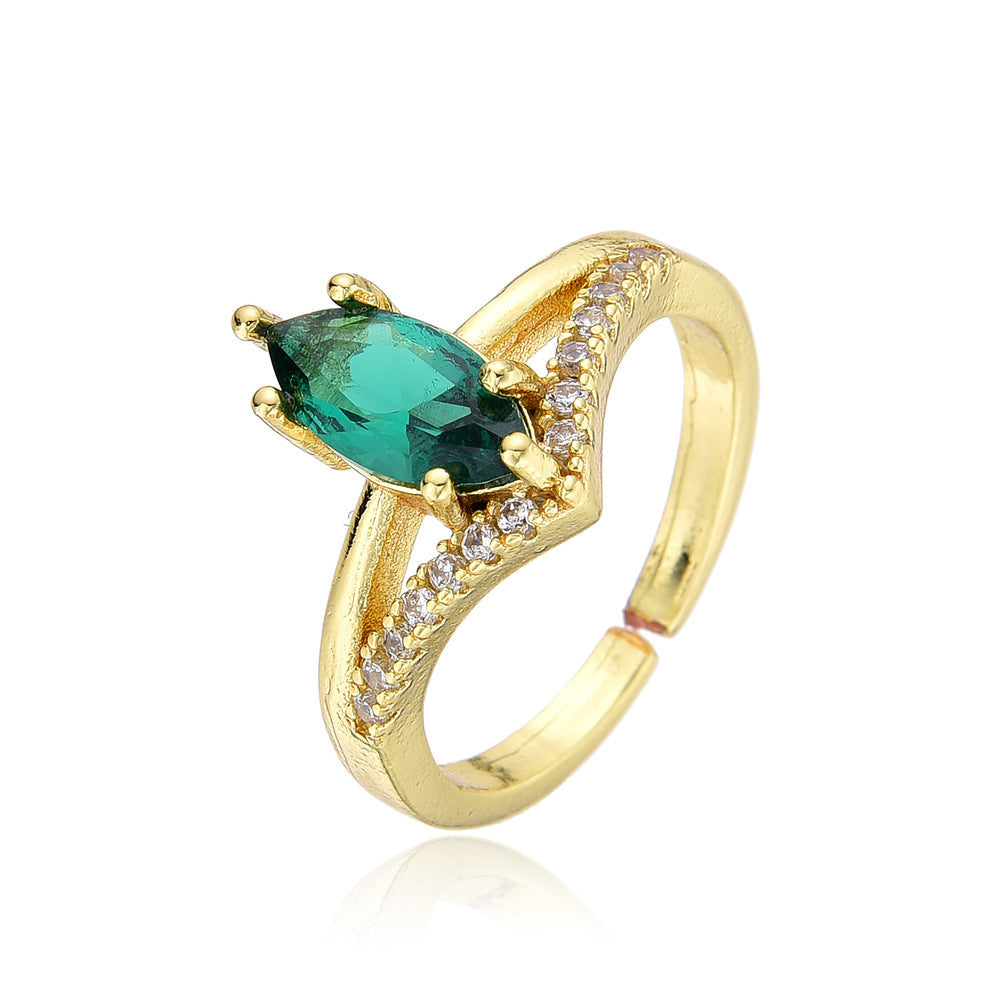 Women Fashion Copper Inlaid Colorful Olive Zircon Ring For Women Elegant Jewelry Everyday Shine For Daily Wear