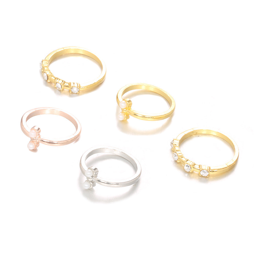 Electroplated Alloy Ring Set With Pearl Inlay And Artificial Gems Semi Precious Stones Fashion Jewelry Ring Pro