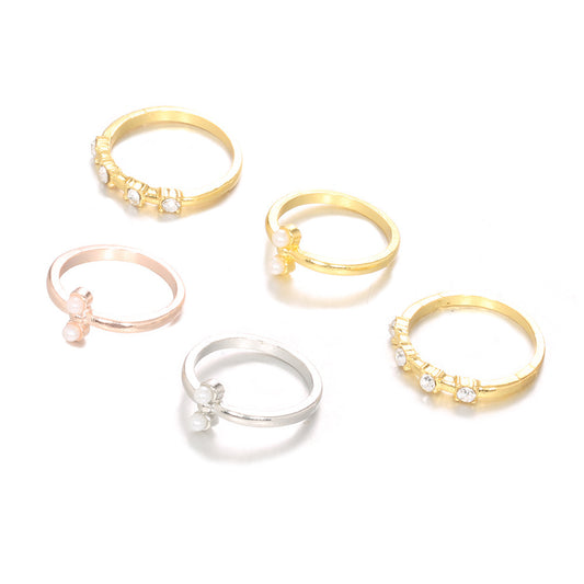 Electroplated Alloy Ring Set With Pearl Inlay And Artificial Gems Semi Precious Stones Fashion Jewelry Ring Pro