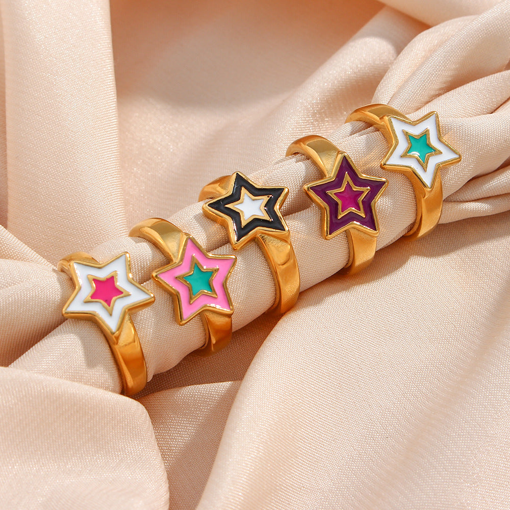 Womens Stainless Steel Ring With Colorful Oil Inlay Geometric Rings For Women Fashion Jewelry National Fashion