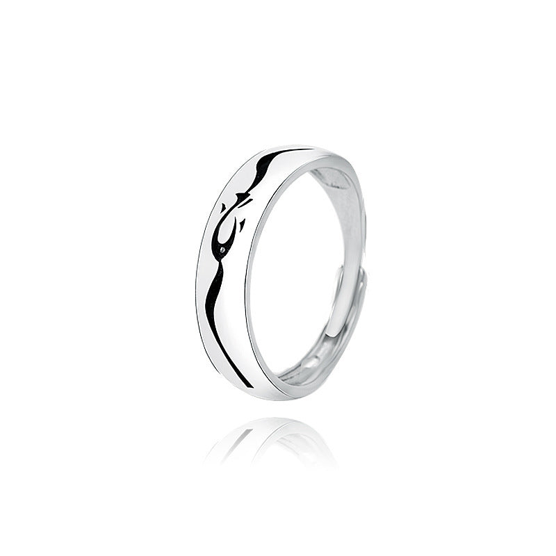 Sterling Silver Cat And Fish Couple Ring Set Matching Anniversary Band For Him And Her 925 Silver Gift For Two