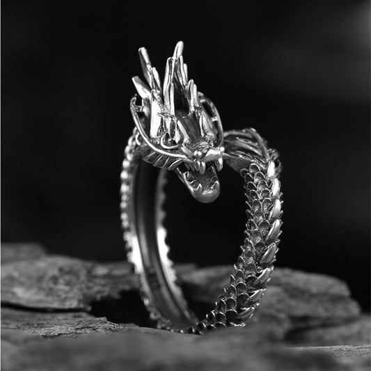Vintage Dragon Ring For Men Alloy Geometric Open Style Unisex Painted Detail Ring Durable Finish For Shine Now