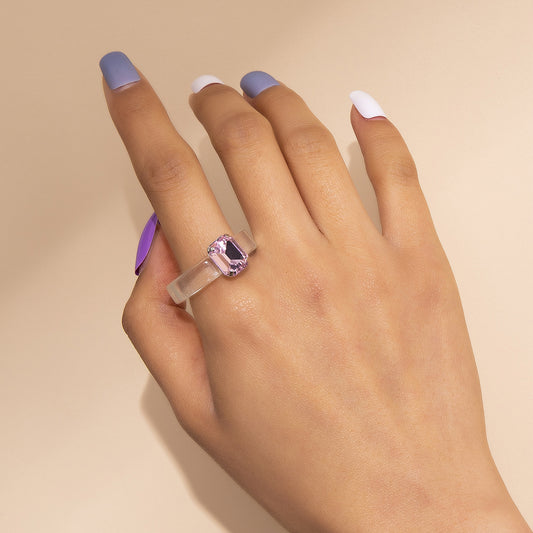Transparent Acrylic Ring Geometric Rhinestone For Women
