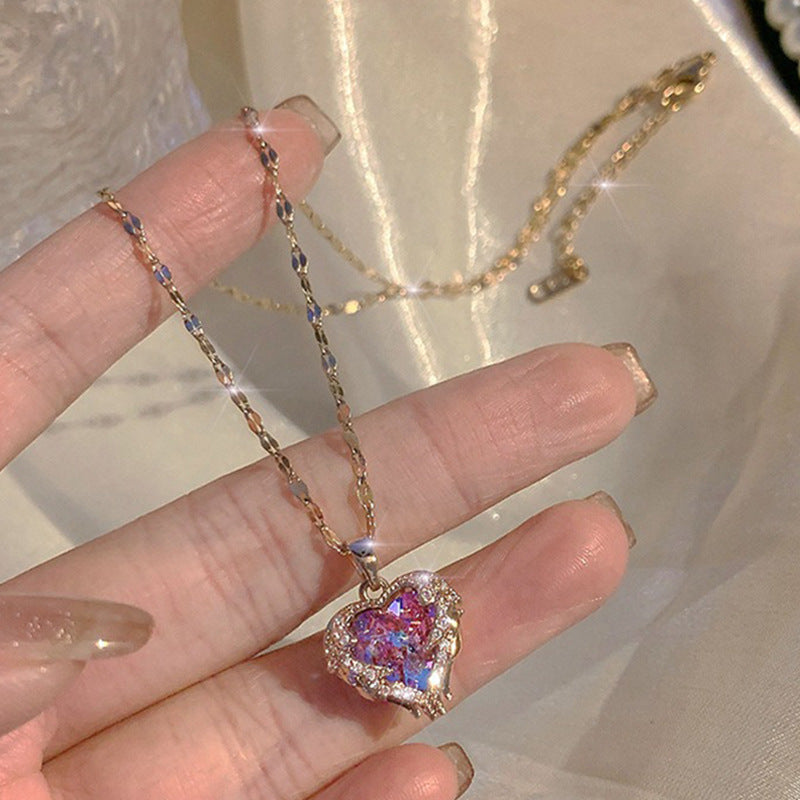 Drop Shape Titanium Steel Ring and Necklace Set With Alloy Inlaid Gems Korean Style Elegant Gift For Special Occasions