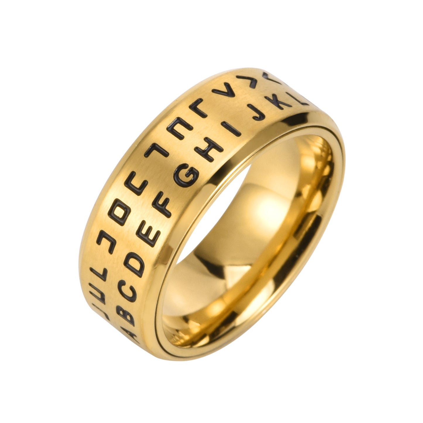 Rotating Letter Ring Mens Stainless Steel Text Ring Silver Gold Rose Gold Fashionable Jewelry Stylish Timeless