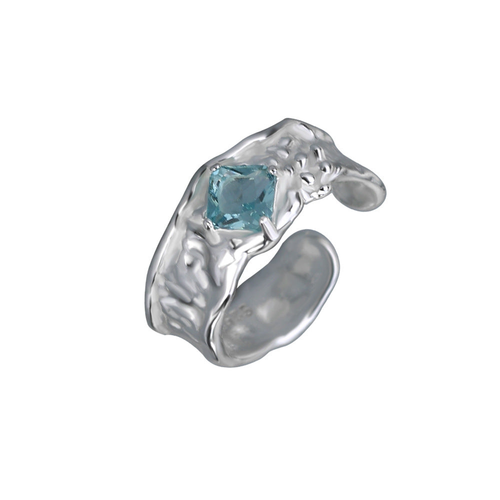 Diamond Inlaid Adjustable Ring Copper Geometric Design Unisex Korean Style Gold Plated Gemstone Accent Elegant