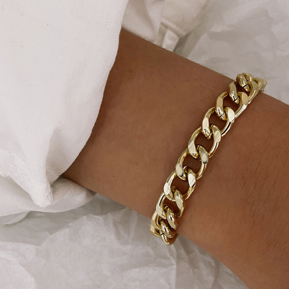 Gold Chain Bracelet Thick Design European Retro Style Alloy Jewelry For Women And Girls Elegant Everyday Wears
