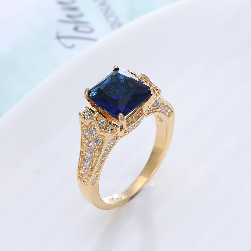Women Zircon Copper Electroplated Geometric Charm Ring European American Fashion Jewelry Accessory Durable Gems