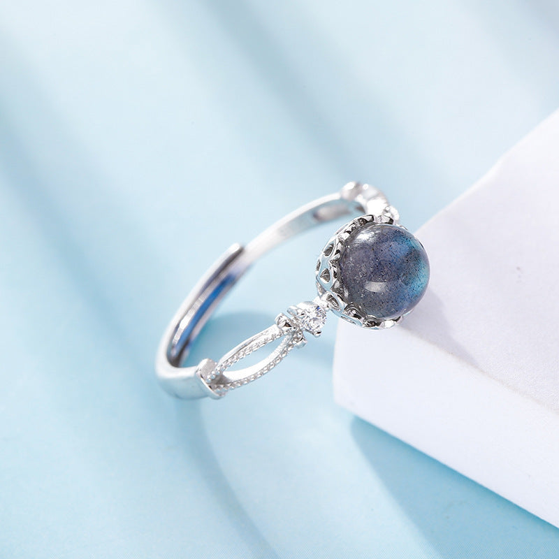 Geometric Ring In Sterling Silver With Platinum Plating Adjustable Unisex Moonstone Crown Diamond Accent Rings