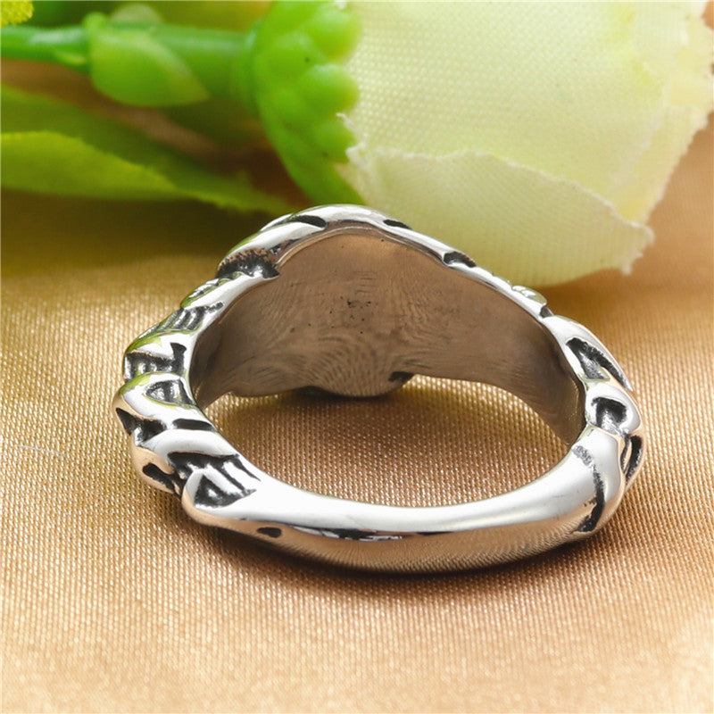 Titanium Steel Flower Ring Retro European American Polished Durable Daily Wear Statement Jewelry Elegant Style