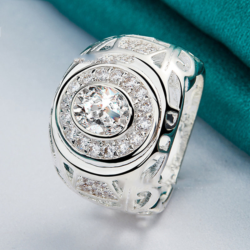 Round Zircon Ring For Women Silver Geometric Design Sizes 7 8 9 10 Classic Sleek Accessory Brushed Silver Tone