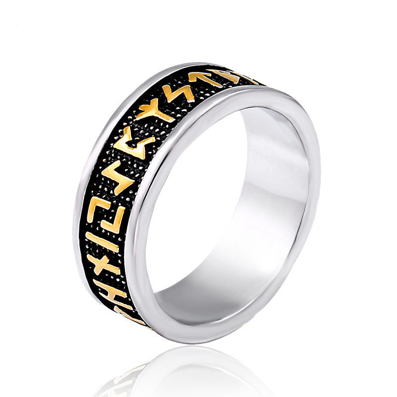 Men's Stainless Steel Ring Retro Personality Simple Band Golden Tone Number Letter Design Fashionable Ring for Him Everyday Wear Statement Ring