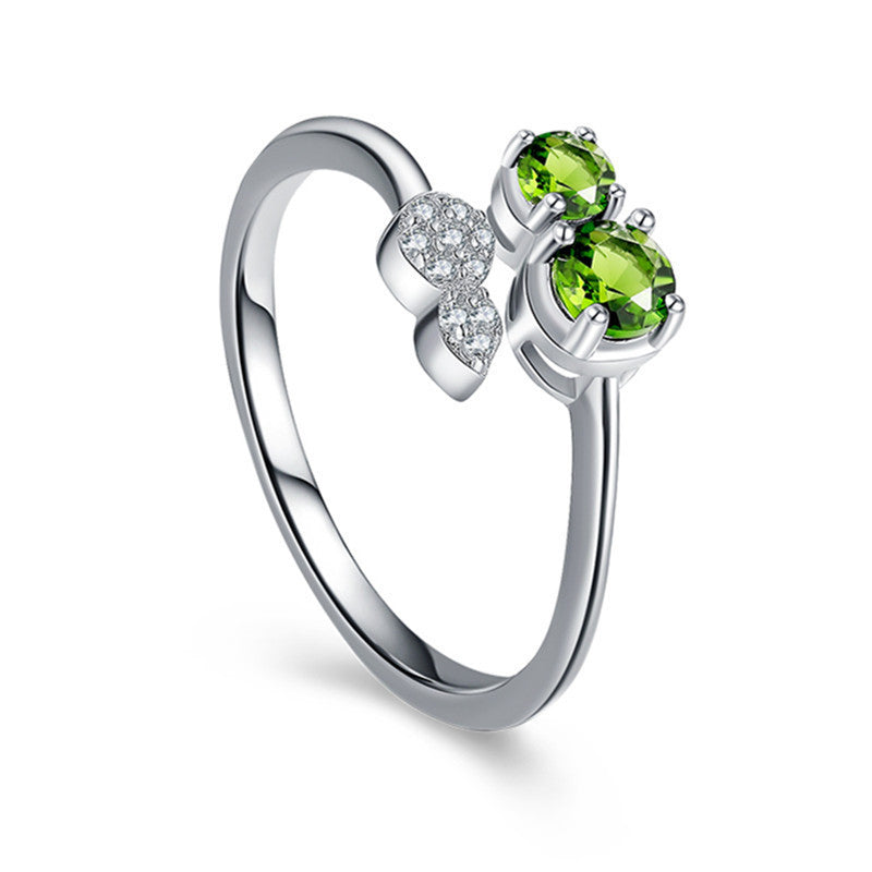Green Zircon Gourd Ring Copper Inlaid Gold Plated Adjustable Womens Ring Gemstone For Everyday Wear For Styles