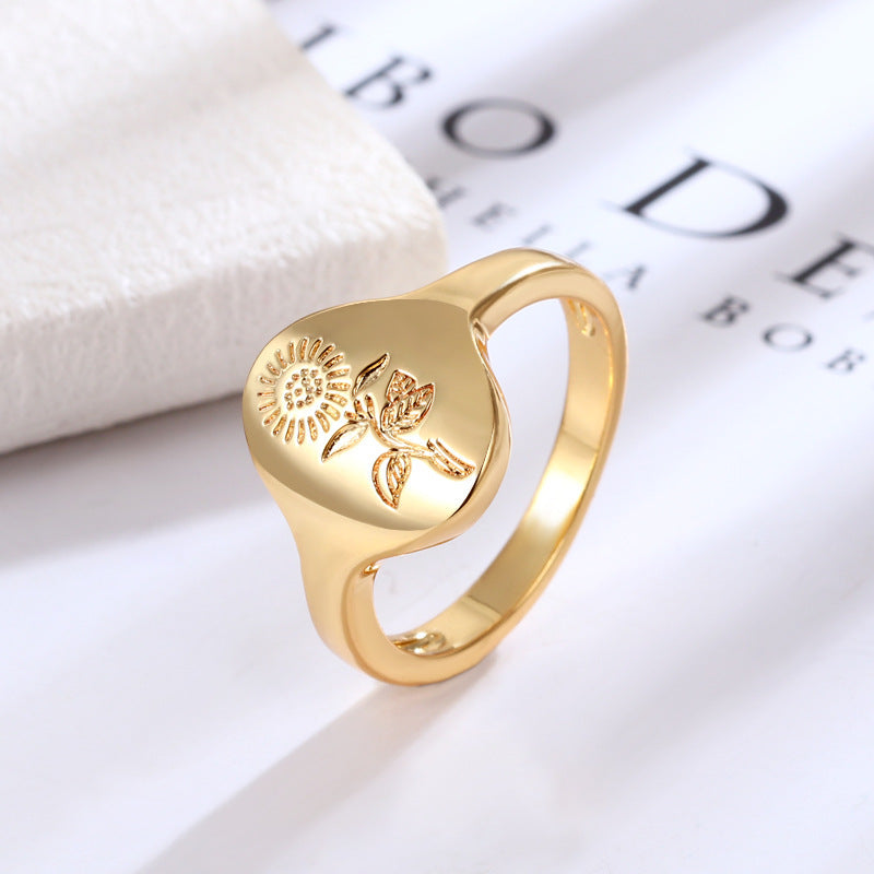 Womens Brass Ring With Vintage Sunflower Patterns European American Design Jewelry High Quality Fashion Styles