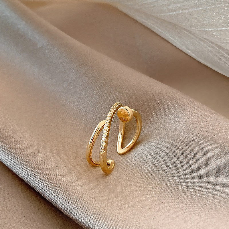 Womens Adjustable Open Ring Gold Cross Nail Vintage Korean Inlay Copper Fashion Jewelry Adjustable Opening New