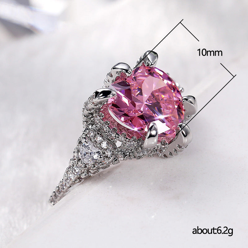 Pink Heart Zircon Ring Coppered Electroplated Jewelry for Engagement Promise Anniversary Gift Sparkling Durable