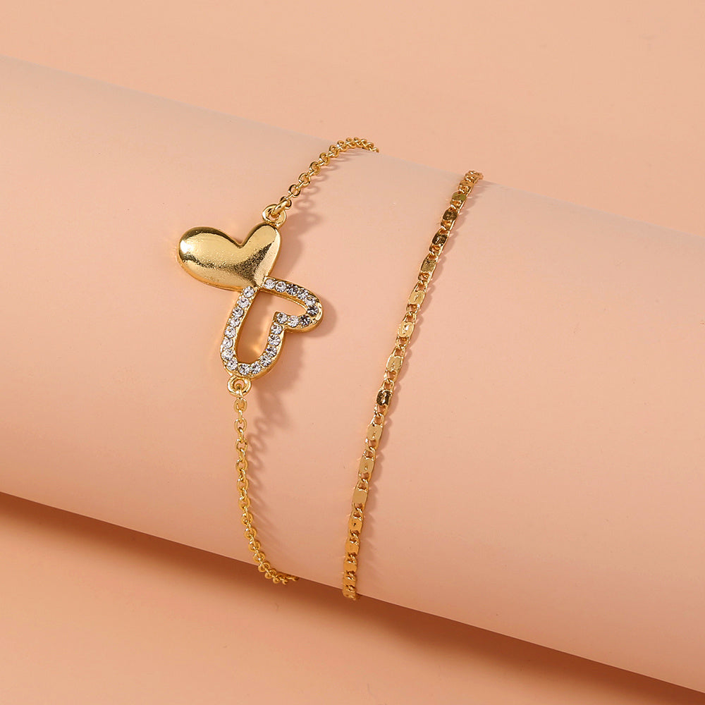 Womens Butterfly Bracelet Double Layer Pendant Copper Electroplated Jewelry Hollow Diamond European Bracelet24