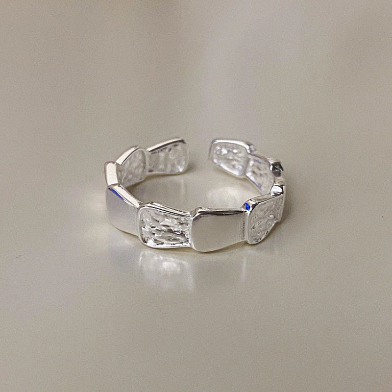 Copper Ring For Women Geometric Minimalist Jewelry Irregular Scale Pattern Electroplated Fashion Ring In Silver