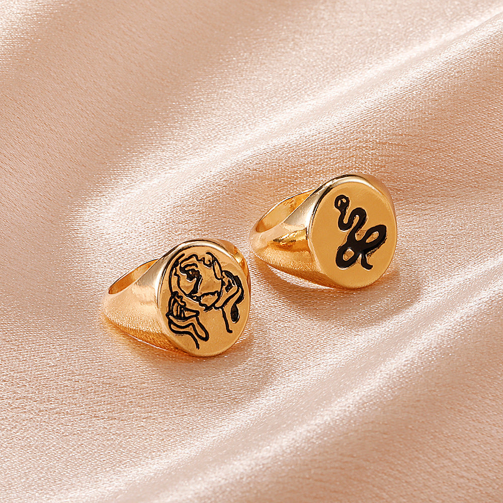 Womens Retroish Portrait Ring Alloy Plated Geometric Design Durable Fashion Jewelry For Everyday And Occasions