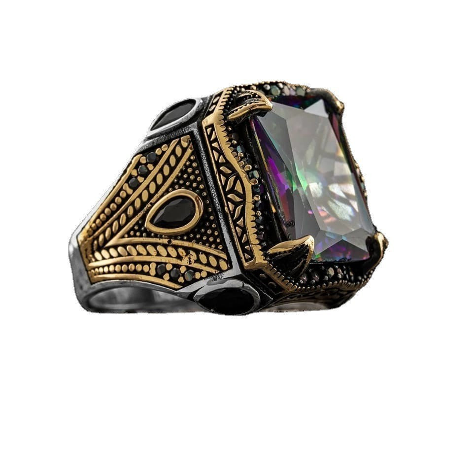 Mens Copper Ring Adjustable Retro Geometric Two Tone Fashion Ring Electroplated Metal Accent Ring Open Ring Men