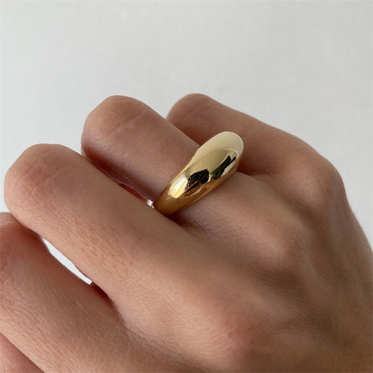 Women Geometric Round Stainless Steel Ring Gold Plated Modern Everyday Fashion Jewelry Durable Elegant Everyday Wear