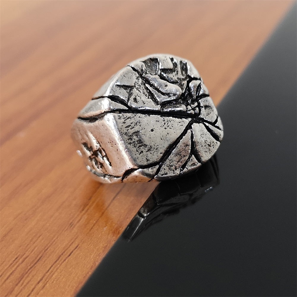 Mens Vintage Geometric Alloy Ring With Electroplated Crackle Design Fashion Statement For Him Party For Modern