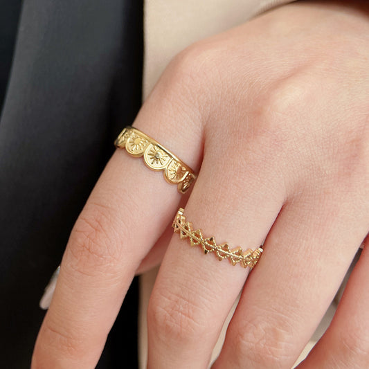 Womens Ring Hollow Geometric Rhombus Titanium Steel Gold Plated Adjustable Pinky Rings Durable Fashion Jewelry