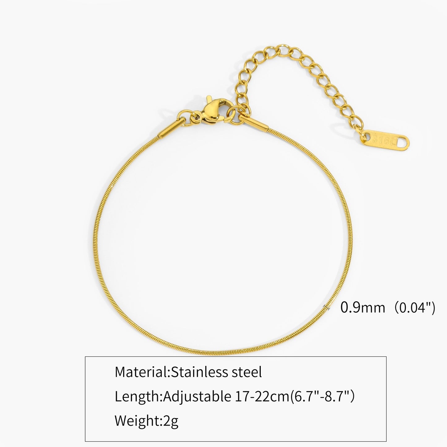 Unisex Titanium Steel 18K Gold Plated Bracelet Round Snake Bone Chain Adjustable Geometric Fashion Accessory Gift