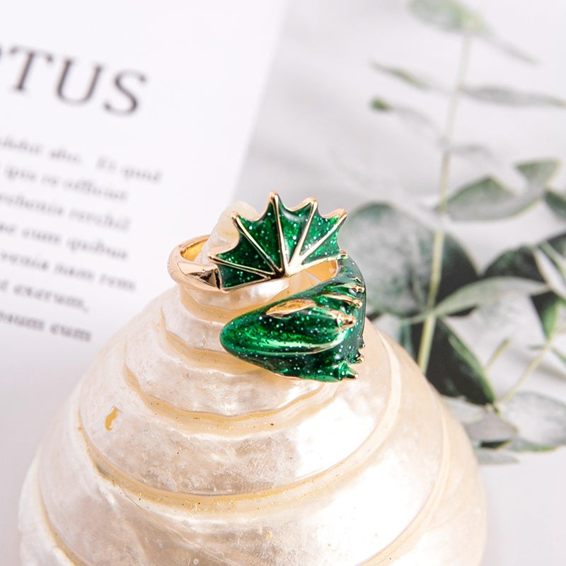 Boho Dragon Wing Adjustable Ring Zinc Alloy Enamel Glitter Statement Jewelry Blue Green Pink Red Women Sparkle