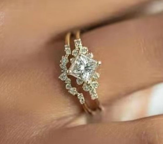Gold Plated Geometric Alloy Ring With Square Diamond Design Simple Statement Jewelry For Women Fashion Jewelry