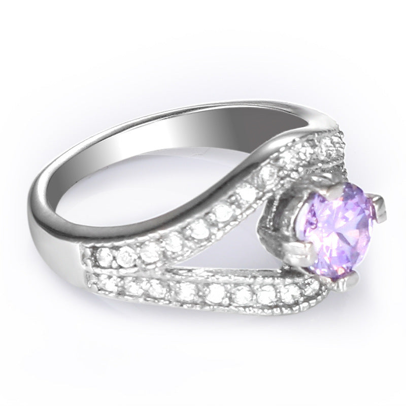 Women's Stainless Steel Ring with White Diamond Inlay Simple Geometric Ring for Her Stainless Steel Band Ring with Diamond Accent Ring Gift for Women