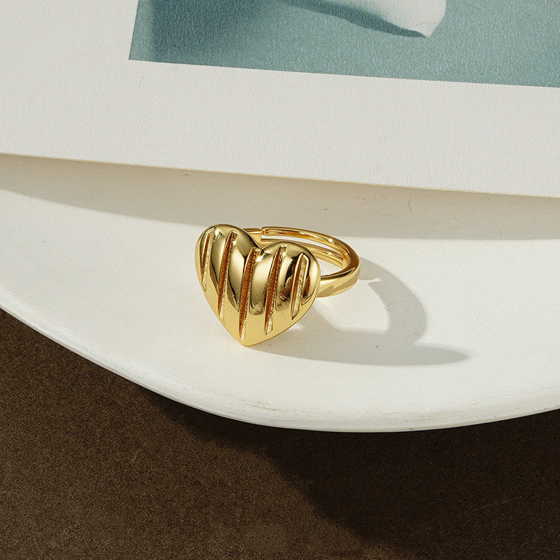 Women's Gold Heart Ring Electroplated Metal With Inlaid Gems And Semi Precious Stones With Gentle Shine Finish