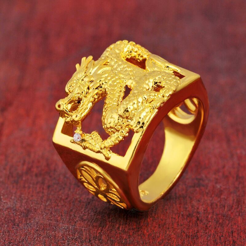Gold Plated Copper Dragon Ring Adjustable Opening Aventurine Zodiac Korean Style Jewelry Statement Jewelry Gem