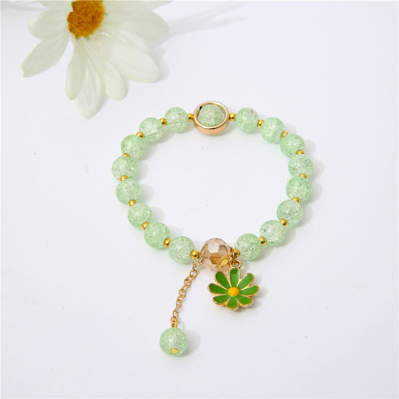 Womens Flower Bracelet Handmade Artificial Crystal String Daisy Bracelet Fashion Travel Gift Bracelet Colorful