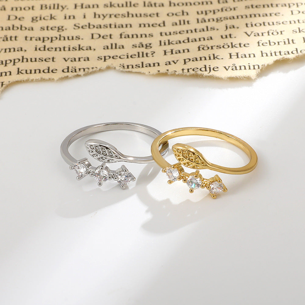 Womens Leaf Design Copper Ring With 14K Gold Plated Finish Diamond Accent Engagement Anniversary Jewelry Style