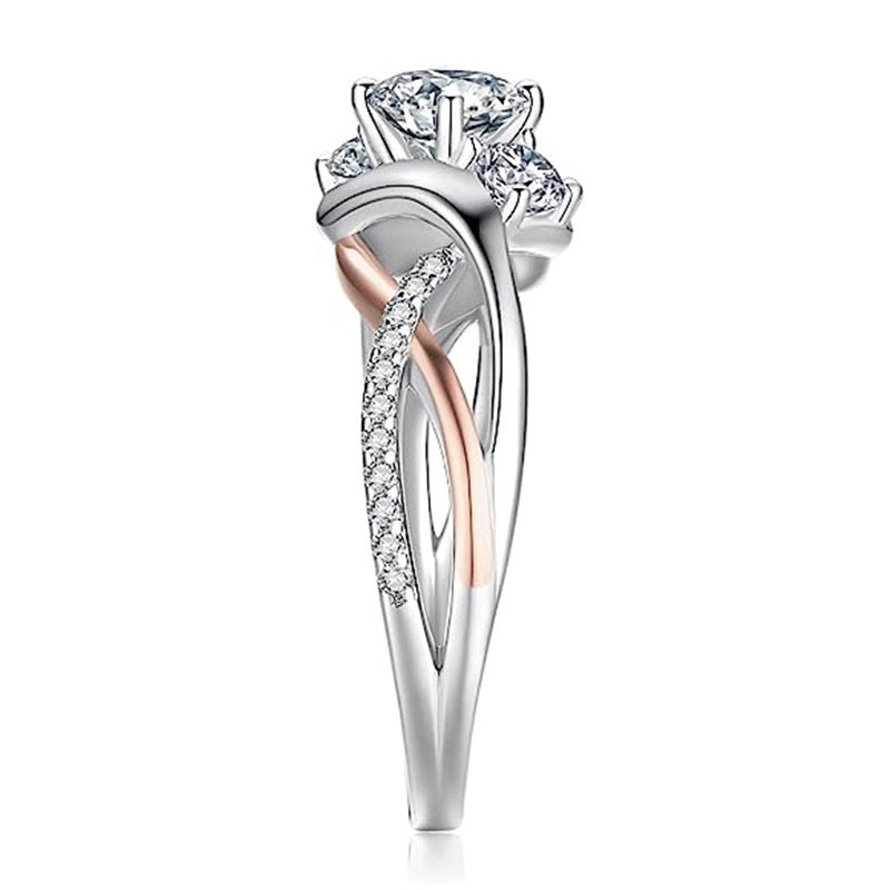 Zircon Shiny Ring Womens Geometry Pattern Fashion Band Two Tone Elegant Circle Jewelry Daily Wear For All Week