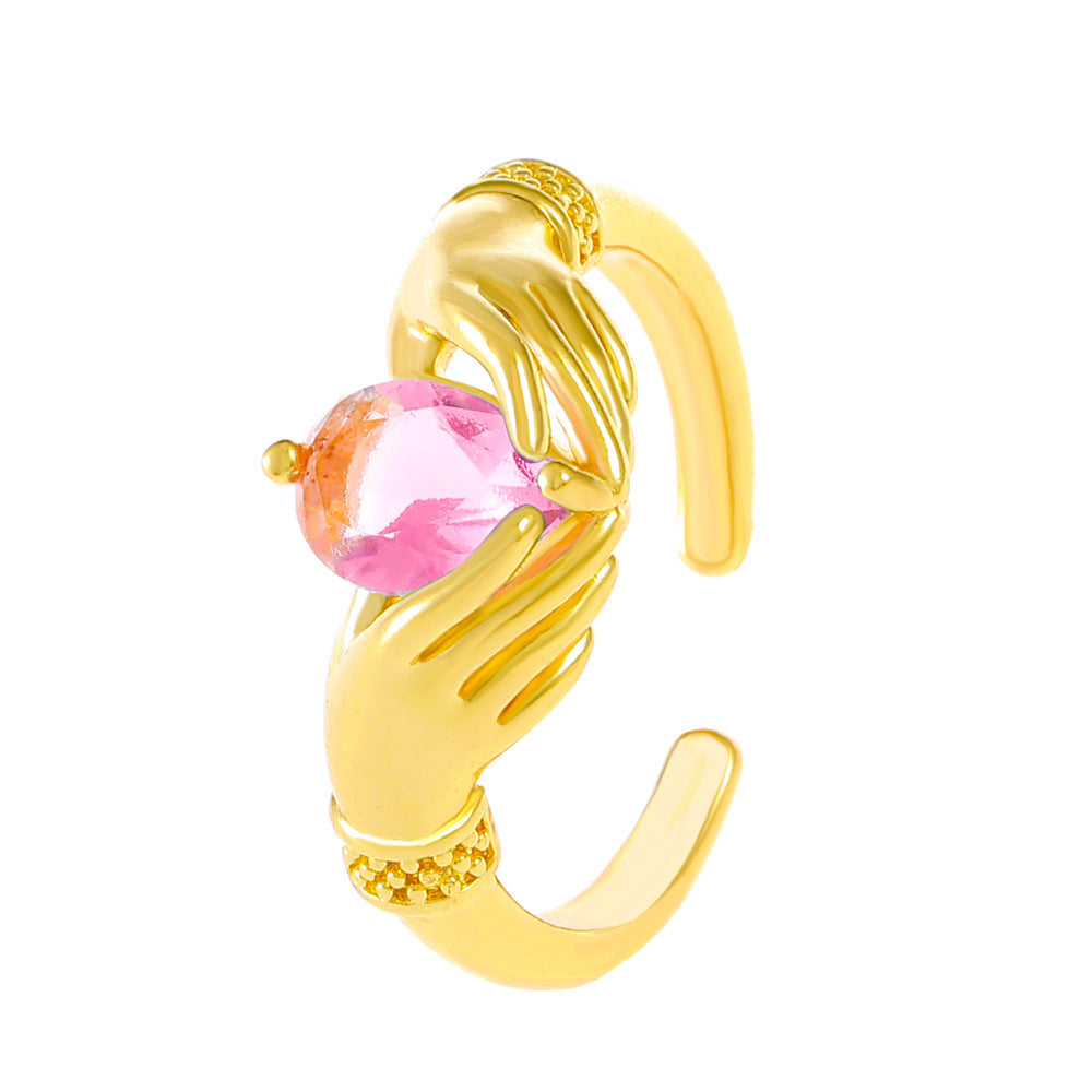 Heart Ring Set Copper Zirconia Two Piece Elegant Design For Daily Wear Jewelry Gift Luxury Glow Everyday Style